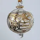 Large Clear Crystal Ball w/ Hand Painted Gold Design - Egyptian Hand Blown Glass Ornament