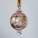 Small Pink Globe Ornament w/ Etched Glass Design- Egyptian Hand Blown Globe w/ Etched Glass Design- Egyptian Hand Blown