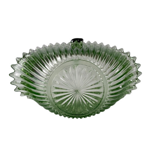 Depression Glass Green Fluted Basket with Handle
