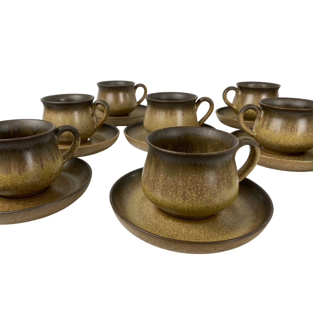 Denby Romany Cups and Saucers with Milk and Sugar