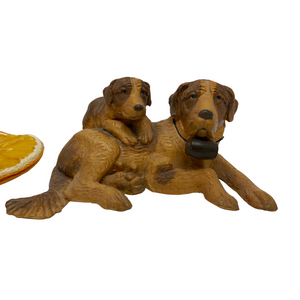 St. Bernard and Puppy - Hand Carved