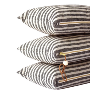The Onyx and Sand Stripe Lumbar Pillow - Heavy Linen