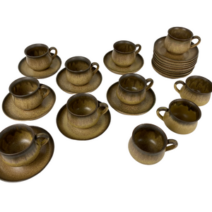 Denby Romany Cups and Saucers with Milk and Sugar