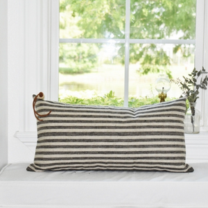 The Onyx and Sand Stripe Lumbar Pillow - Heavy Linen
