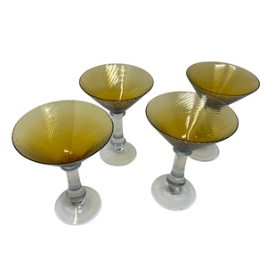 Set of four, Amber Swirled glass cocktail glasses