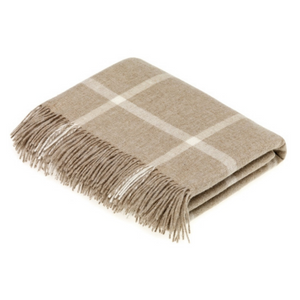 Merino Lambswool Throw Blanket- Windowpane - Soft Neutral