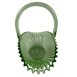 Depression Glass Green Fluted Basket with Handle