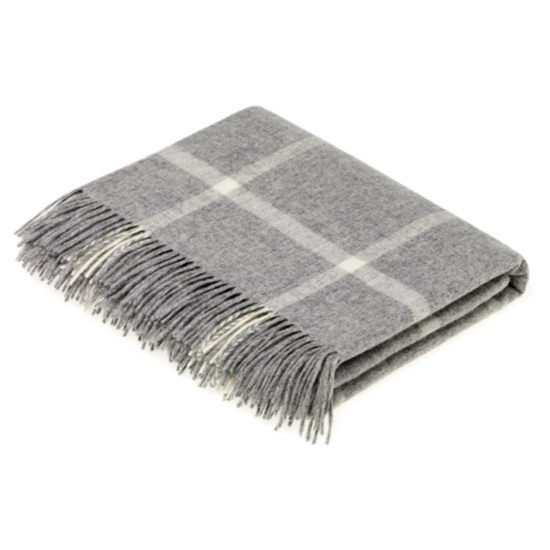 Merino Lambswool Throw Blanket - Windowpane - Grey