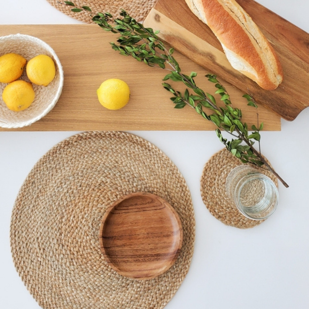 Neutral and Natural Round Placemats (Set of 4)