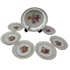 Floral Fruit Bowl and Six Plates