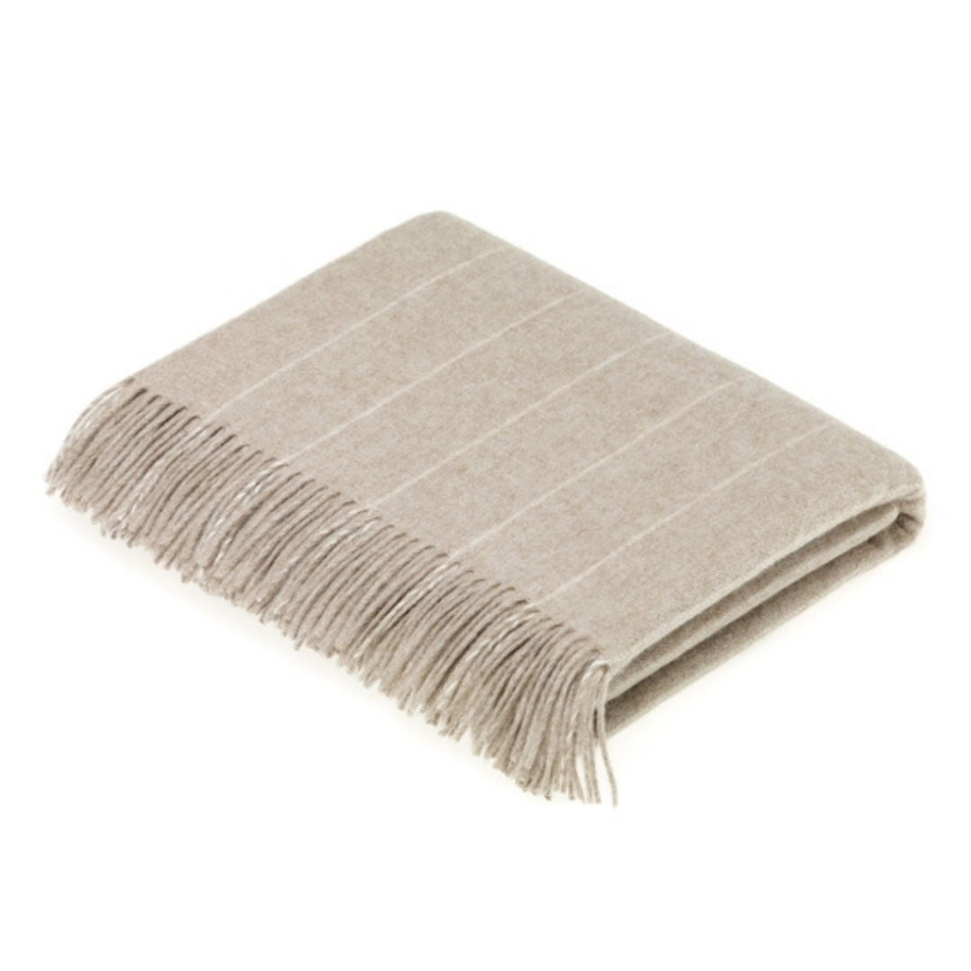 Merino Lambswool Throw Blanket- Pinstripe - Soft Neutral